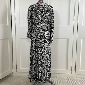 Mango Ivory Black Floral flowy midi dress